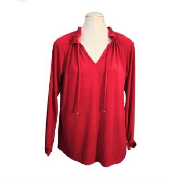 MK michael Kors long sleeve tassel tie front top/shirt/blouse red currant sz XL - Picture 2 of 8
